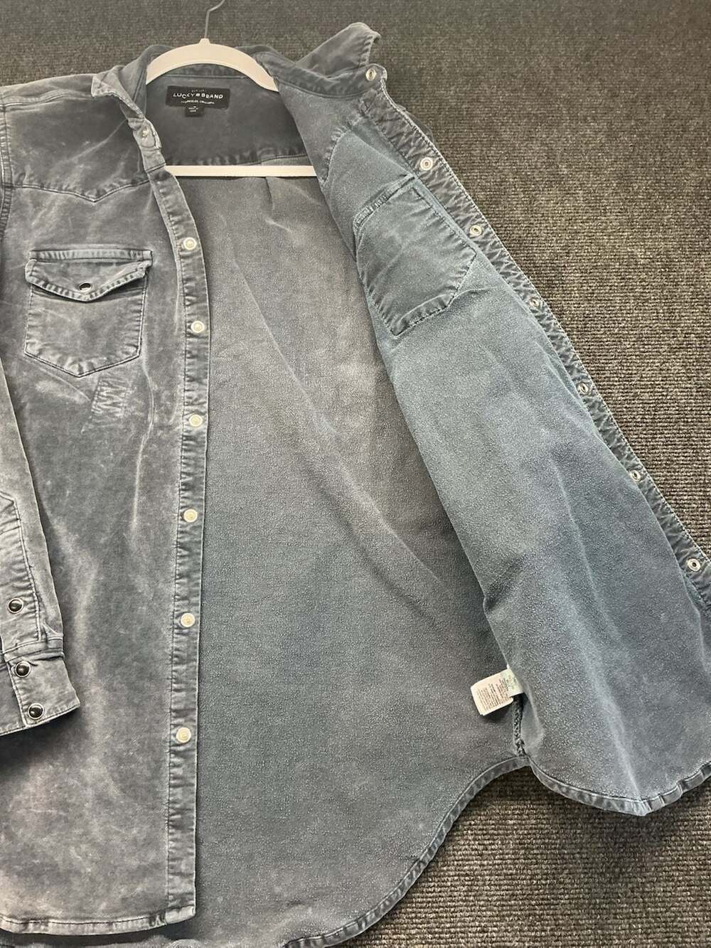 Lucky Brand Pearl Snap Shirt Womens S Blue Suede Tunic Long Sleeve Pockets - Picture 4 of 8